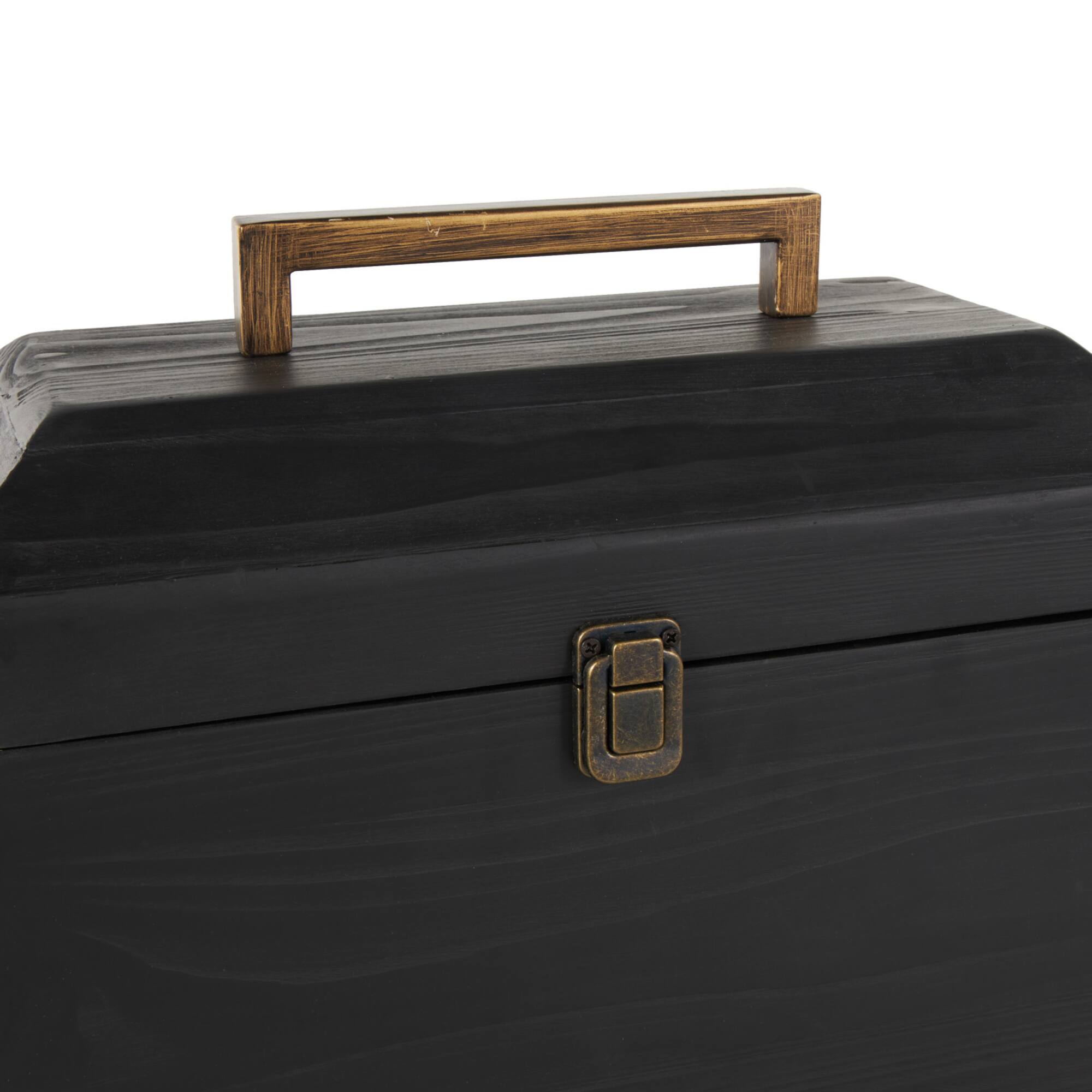 Black Wood Handmade Decorative Box Set with Brass Latches and Handle